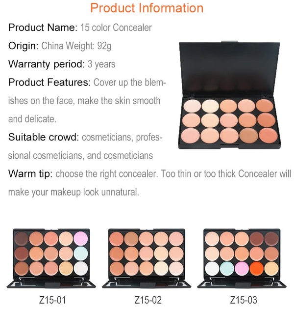 15 Colors Face Concealer Camouflage Cream Contour Palette Maquillaje Profesional Foundation Paleta Concealer NoirKiss
