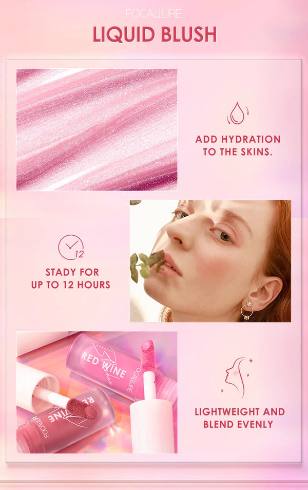 Wholesale FOCALLURE Liquid Blusher 4 Colour Natual Makeup Face Blush Long-lasting Make Up Hangover Red Wine Blush korean Makeup NoirKiss