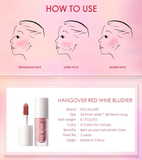 Wholesale FOCALLURE Liquid Blusher 4 Colour Natual Makeup Face Blush Long-lasting Make Up Hangover Red Wine Blush korean Makeup NoirKiss