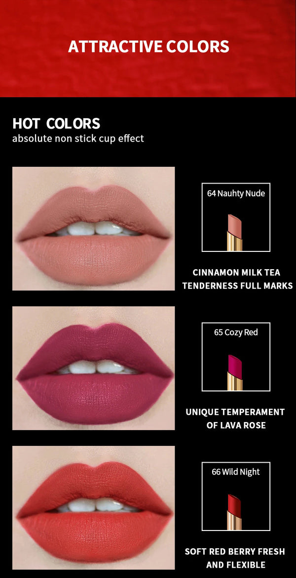 CHARMACY New Colors Waterproof Velvet Lipstick Easy To Wear Water-resistant Lip Stick Long-Lasting Matte Lip Makeup Cosmetic NoirKiss