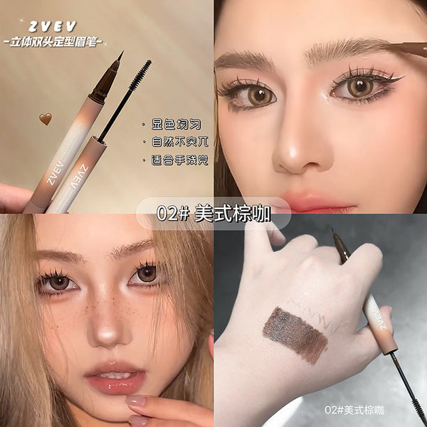 Zvev 立體雙頭眉筆，易於上色，快速持久，自然雙頭設計 NoirKiss