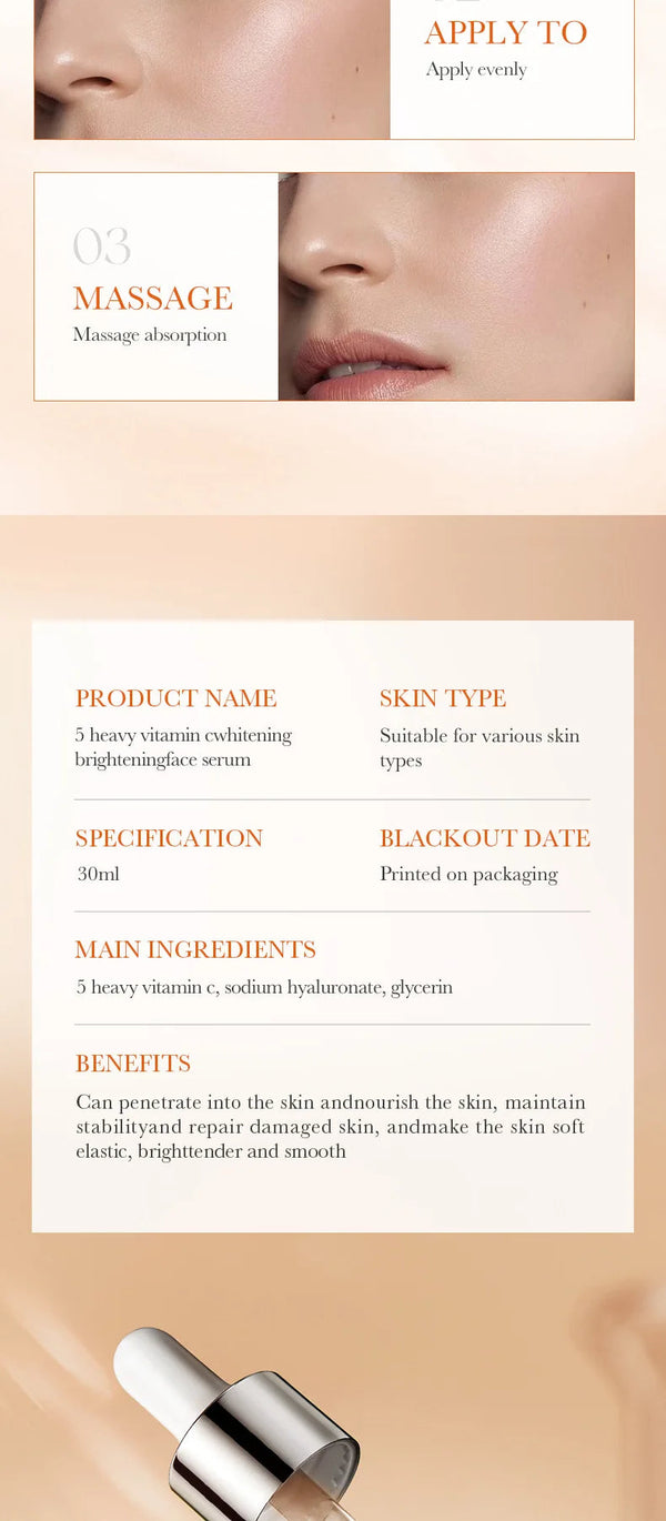 Vitamin C Hydrating Serum 5 Functions Facial Moisturizing Repair Essence Facial Shrink Pores Brightning Korean SkinCare Products NoirKiss