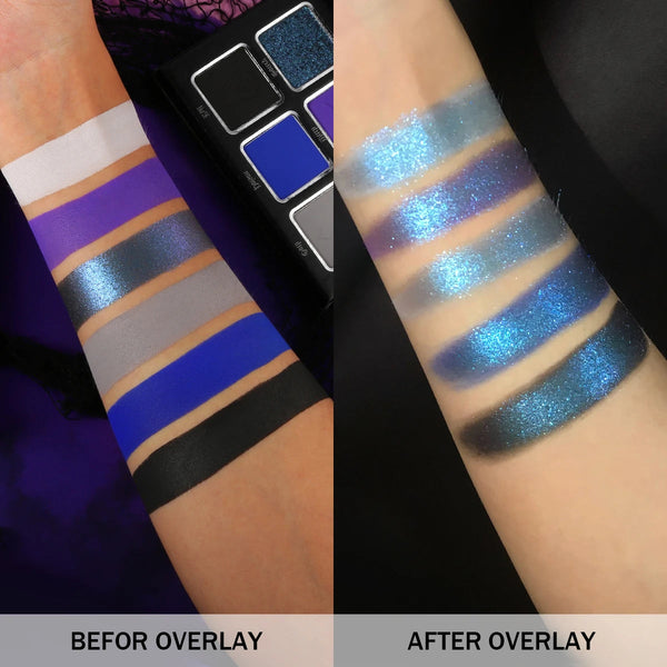 Goth Eyeshadow Palette 6 Color ,Black White Blue Pink Red Green Eyes for Halloween Makeup , High-Pigment Face Paint, Cosplay NoirKiss