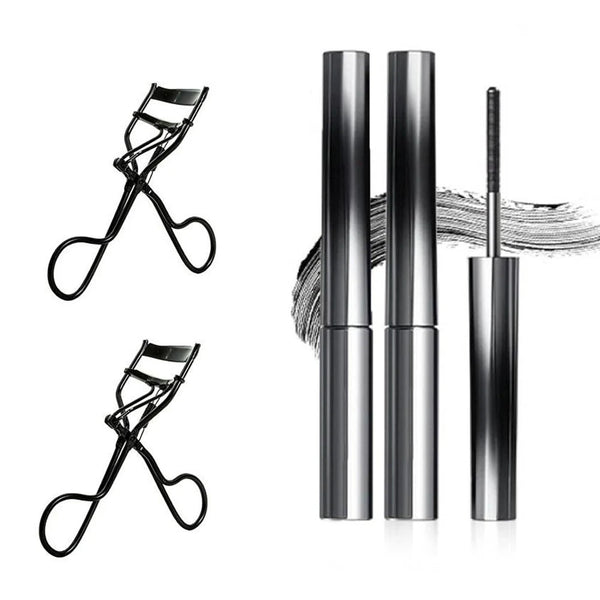 Washable Metal Mascara with Eyelash Curler Iron Wand Mascara Small Brush Head Mascara Long-Lasting and Smudge-Free NoirKiss