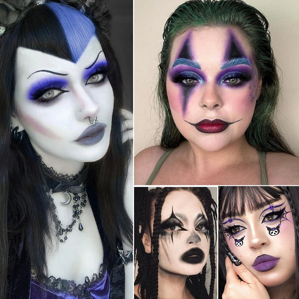 Goth Eyeshadow Palette 6 Color ,Black White Blue Pink Red Green Eyes for Halloween Makeup , High-Pigment Face Paint, Cosplay NoirKiss