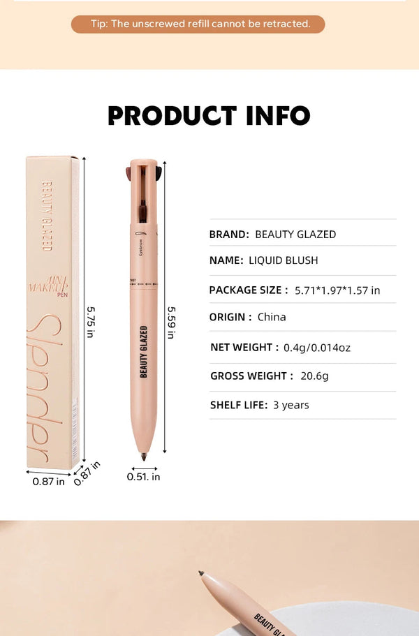 4-in-1 Waterproof Cosmetic Pencil Multi-Function Beauty Glazed Eyeliner Brow Lip Highlighter Pen NoirKiss