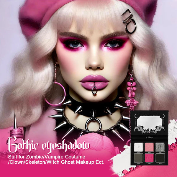 Goth Eyeshadow Palette 6 Color ,Black White Blue Pink Red Green Eyes for Halloween Makeup , High-Pigment Face Paint, Cosplay NoirKiss