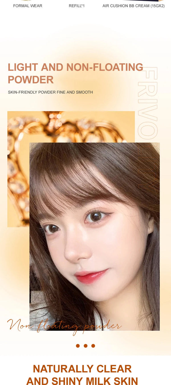 Ocheal BB Cream Air Cushion Whitening Fuller Coverage Waterproof Long-lasting Concealer Cushion Compact With Puff Face Makeup NoirKiss