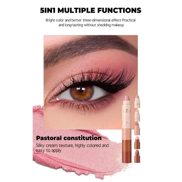 New 5 in 1 Eyeshadow Pencil Waterproof Highly Pigmented Eyeshadow Crayon Long Lasting Moisturizing Eyeshadow Stick Women NoirKiss