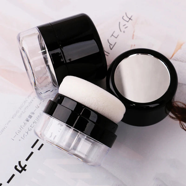 Portable Loose Powder Box With Mirror Travel Powder Case With Mushroom Sponge Puff Cosmetic Case Blusher Powder Jar Container NoirKiss