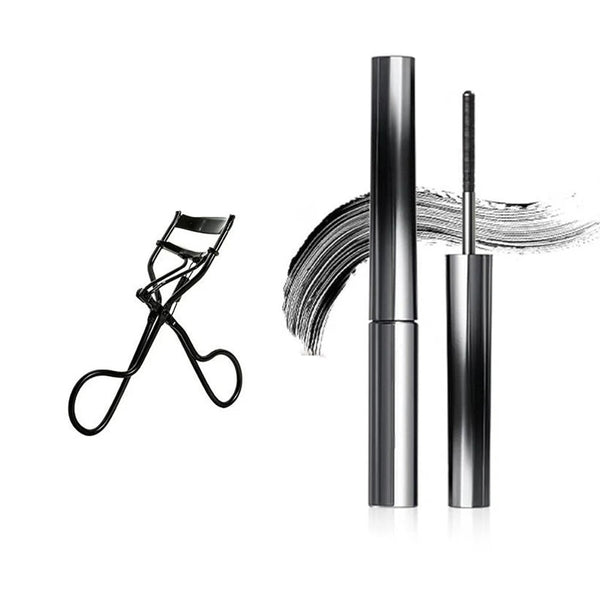 Washable Metal Mascara with Eyelash Curler Iron Wand Mascara Small Brush Head Mascara Long-Lasting and Smudge-Free NoirKiss