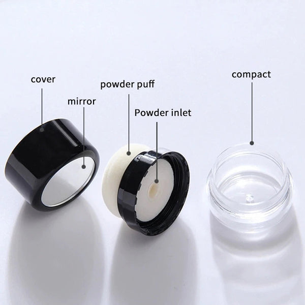 Portable Loose Powder Box With Mirror Travel Powder Case With Mushroom Sponge Puff Cosmetic Case Blusher Powder Jar Container NoirKiss