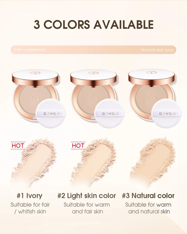 O.TWO.O Face Setting Powder Super Fine Powder Texture Oil-Control 3 Colors Matte Smooth Finish Concealer Makeup Pressed Powder NoirKiss