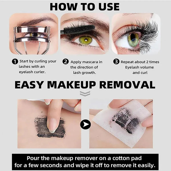 Washable Metal Mascara with Eyelash Curler Iron Wand Mascara Small Brush Head Mascara Long-Lasting and Smudge-Free NoirKiss