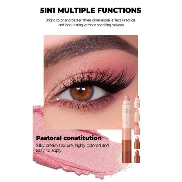 New 5 in 1 Eyeshadow Pencil Waterproof Highly Pigmented Eyeshadow Crayon Long Lasting Moisturizing Eyeshadow Stick Women NoirKiss
