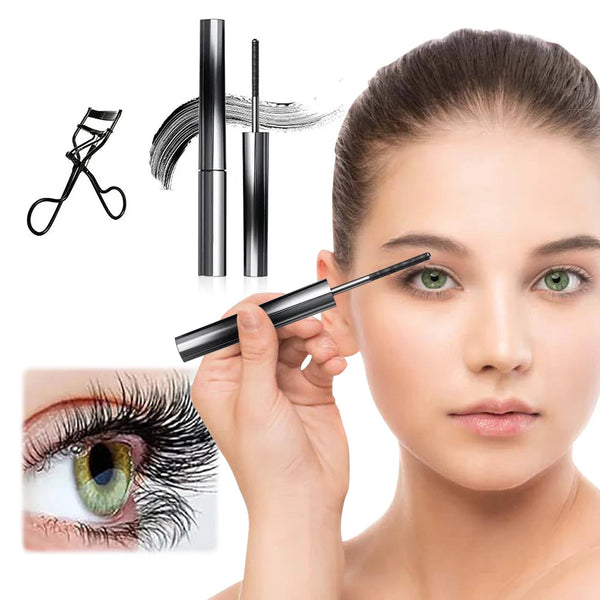 Washable Metal Mascara with Eyelash Curler Iron Wand Mascara Small Brush Head Mascara Long-Lasting and Smudge-Free NoirKiss