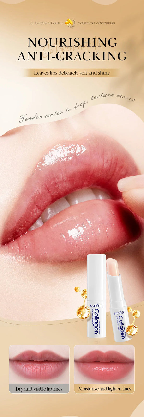 SADOER Collagen Anti-Cracked Lip Balm Lasting Nourishment and Moisture for Men and Women Daily Care Collagen Lip Balm Lip Care NoirKiss