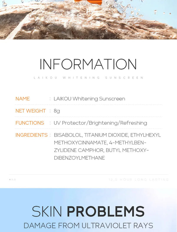10pcs LAIKOU SPF 50 Sunscreen Long Lasting UV Protector Sunblock Moisturizing Skin Protective Cream NoirKiss