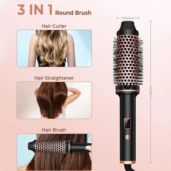1.5 Inch Hair Curling Iron Brush Ceramic Thermal Brush Heated Round Brush Hair Electric Heating Brush Electric Hair Curler Comb NoirKiss