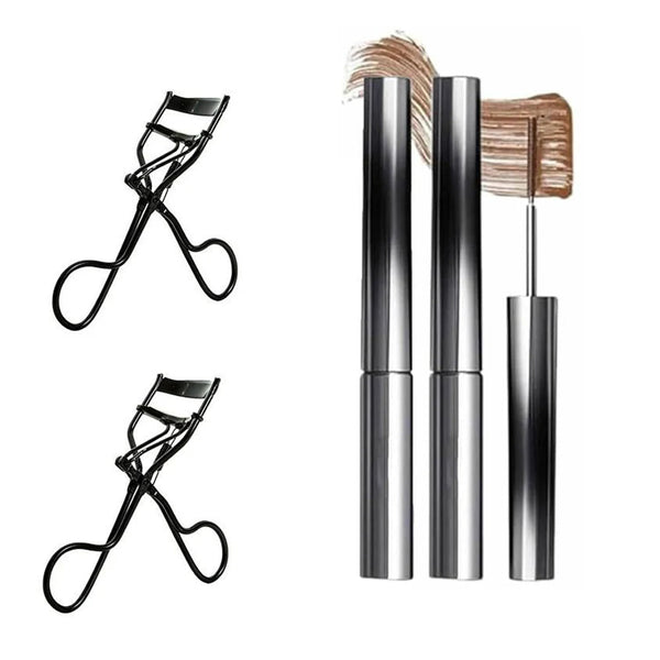 Washable Metal Mascara with Eyelash Curler Iron Wand Mascara Small Brush Head Mascara Long-Lasting and Smudge-Free NoirKiss