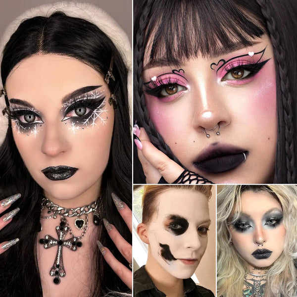 Goth Eyeshadow Palette 6 Color ,Black White Blue Pink Red Green Eyes for Halloween Makeup , High-Pigment Face Paint, Cosplay NoirKiss