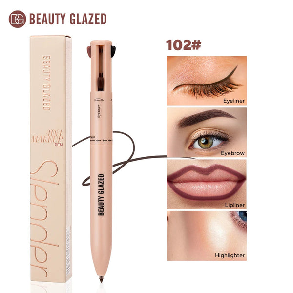 4-in-1 Waterproof Cosmetic Pencil Multi-Function Beauty Glazed Eyeliner Brow Lip Highlighter Pen NoirKiss