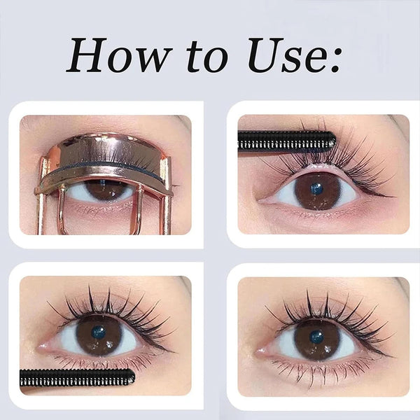 Washable Metal Mascara with Eyelash Curler Iron Wand Mascara Small Brush Head Mascara Long-Lasting and Smudge-Free NoirKiss