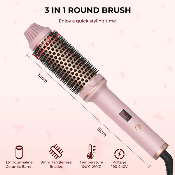 1.5 Inch Hair Curling Iron Brush Ceramic Thermal Brush Heated Round Brush Hair Electric Heating Brush Electric Hair Curler Comb NoirKiss