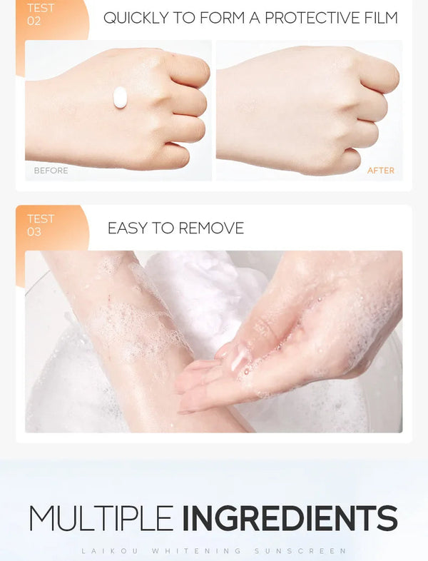10pcs LAIKOU SPF 50 Sunscreen Long Lasting UV Protector Sunblock Moisturizing Skin Protective Cream NoirKiss