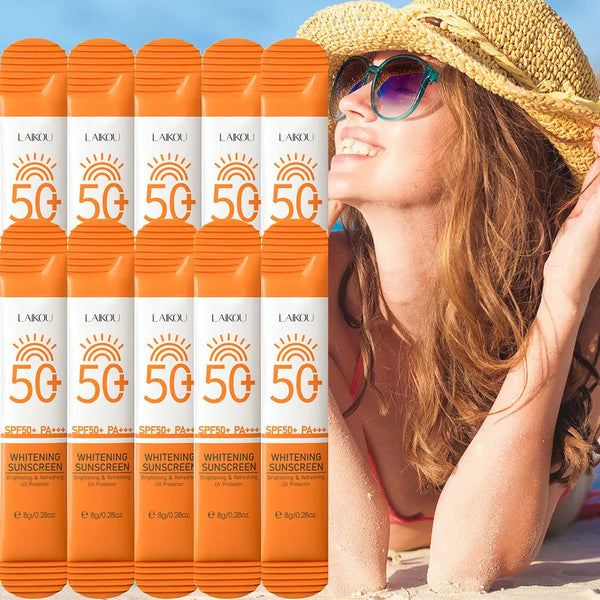 10pcs LAIKOU SPF 50 Sunscreen Long Lasting UV Protector Sunblock Moisturizing Skin Protective Cream NoirKiss