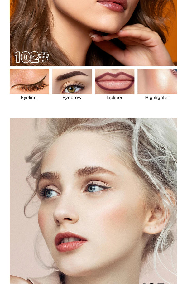 4-in-1 Waterproof Cosmetic Pencil Multi-Function Beauty Glazed Eyeliner Brow Lip Highlighter Pen NoirKiss