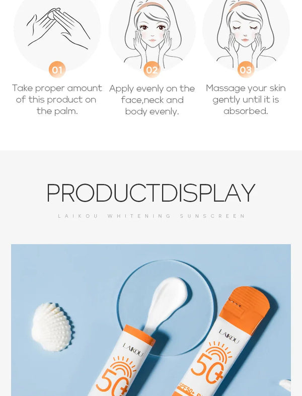 10pcs LAIKOU SPF 50 Sunscreen Long Lasting UV Protector Sunblock Moisturizing Skin Protective Cream NoirKiss