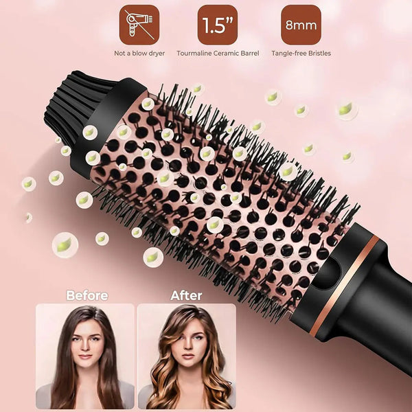 1.5 Inch Hair Curling Iron Brush Ceramic Thermal Brush Heated Round Brush Hair Electric Heating Brush Electric Hair Curler Comb NoirKiss