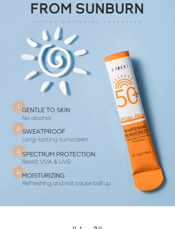 10pcs LAIKOU SPF 50 Sunscreen Long Lasting UV Protector Sunblock Moisturizing Skin Protective Cream NoirKiss