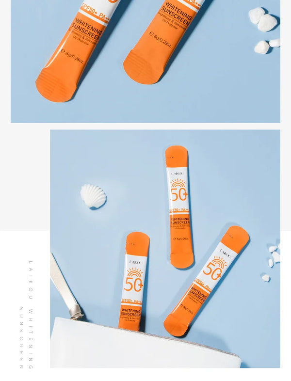 10pcs LAIKOU SPF 50 Sunscreen Long Lasting UV Protector Sunblock Moisturizing Skin Protective Cream NoirKiss