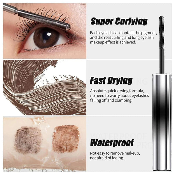 Washable Metal Mascara with Eyelash Curler Iron Wand Mascara Small Brush Head Mascara Long-Lasting and Smudge-Free NoirKiss