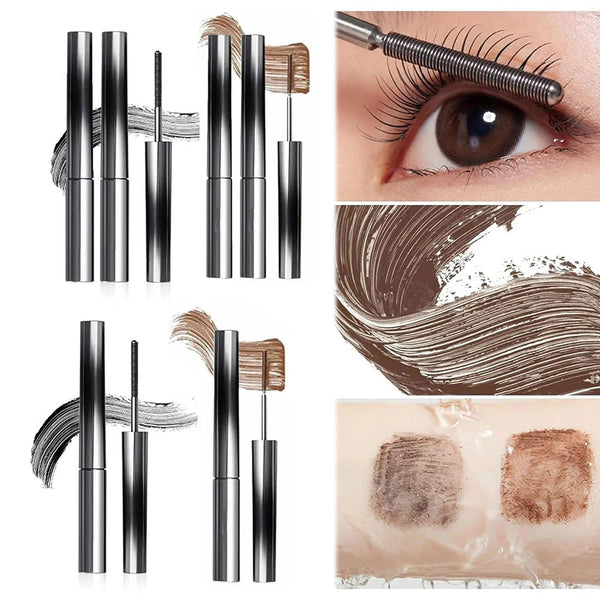 Washable Metal Mascara with Eyelash Curler Iron Wand Mascara Small Brush Head Mascara Long-Lasting and Smudge-Free NoirKiss